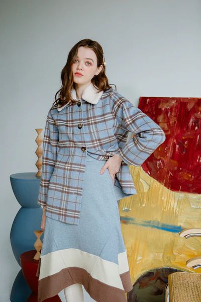 Megan Wool Jacket - Blue Plaid | Petite Studio NYC