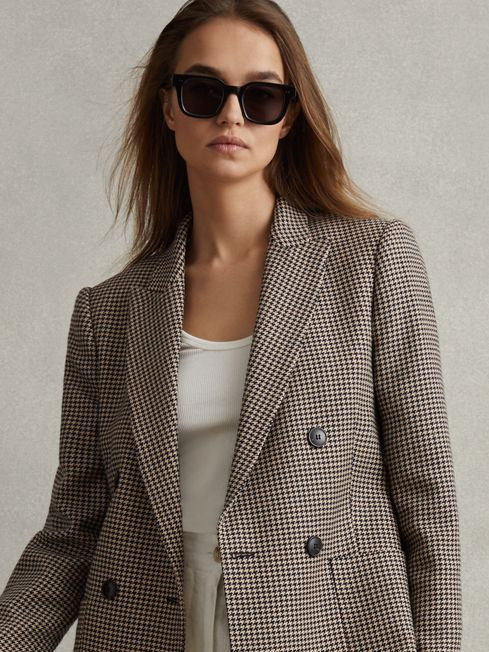 Wool Blend Double Breasted Dogtooth Blazer | Reiss US