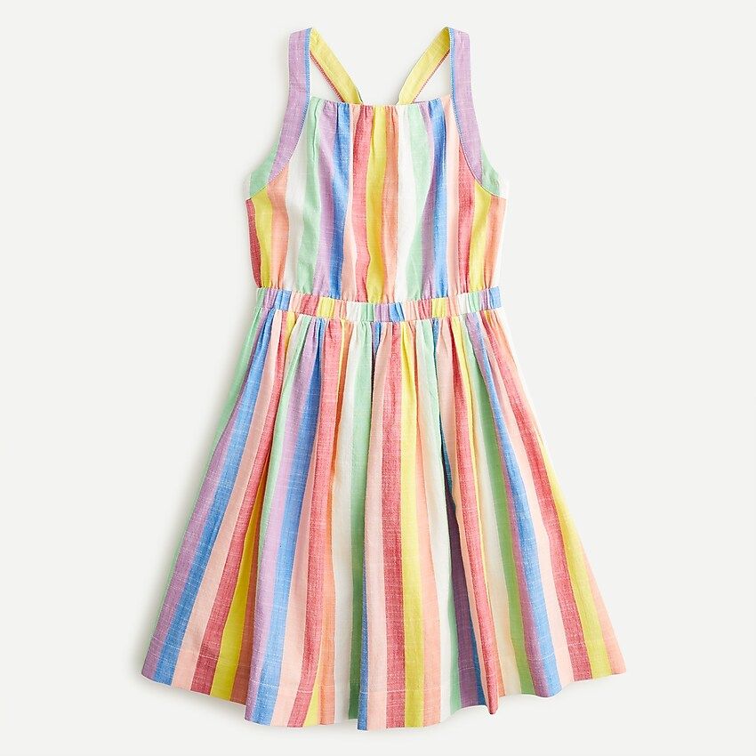 Girls' bow-back dress in rainbow stripe | J.Crew US