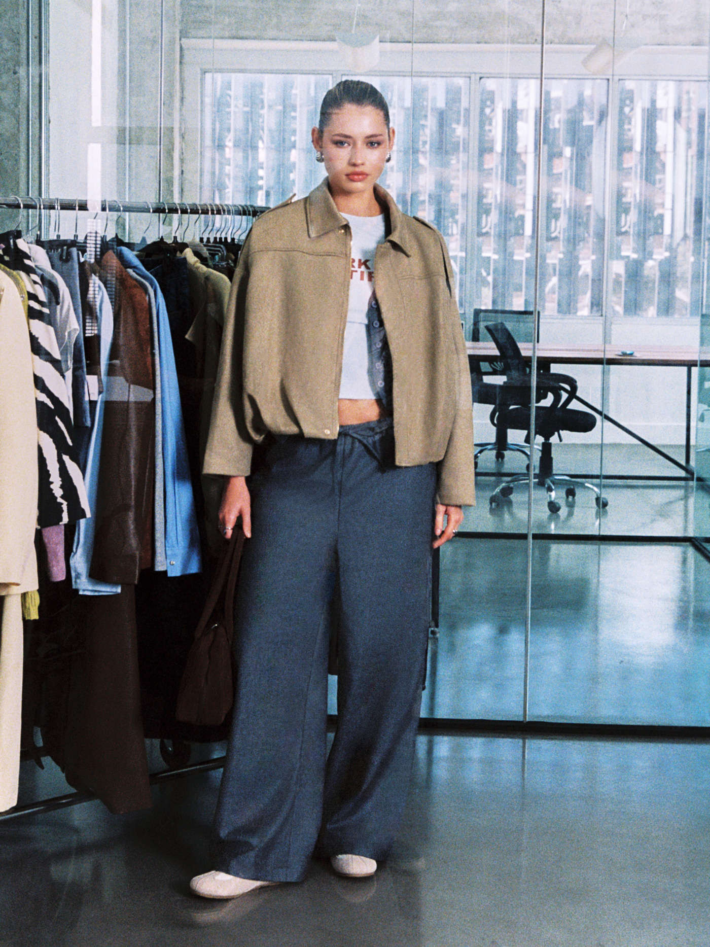 Suede Suede Collar Long Sleeve Zip Through Oversized Jacket For Work | Cider