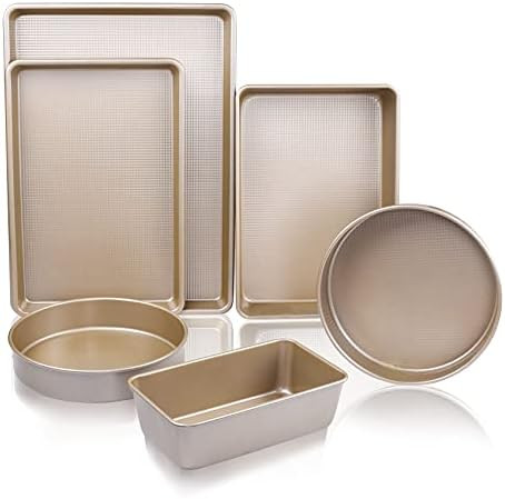 Amazon.com: Kitcom Nonstick Bakeware Sets Textured 6-Piece with Cookie Sheet Set, Roasting Pan, R... | Amazon (US)