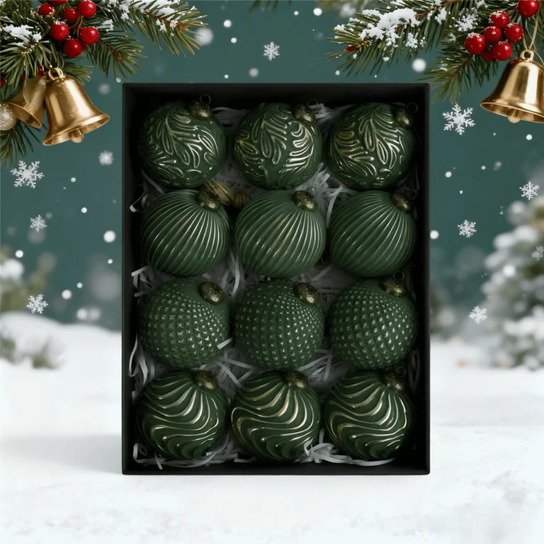3.15 Inch Green Christmas Tree Balls Ornaments, 12 PCS Shatterproof Christmas Tree Theme Hanging ... | Walmart (US)