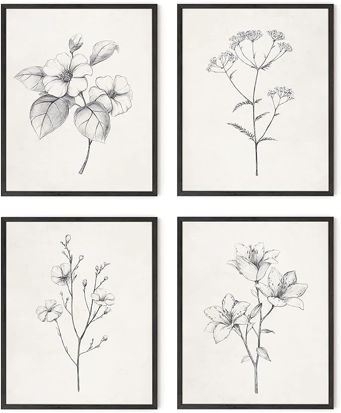 Haus and Hues Framed Vintage Botanical Prints - Set of 4 Framed Farmhouse Bedroom Wall Decor, Rus... | Amazon (US)