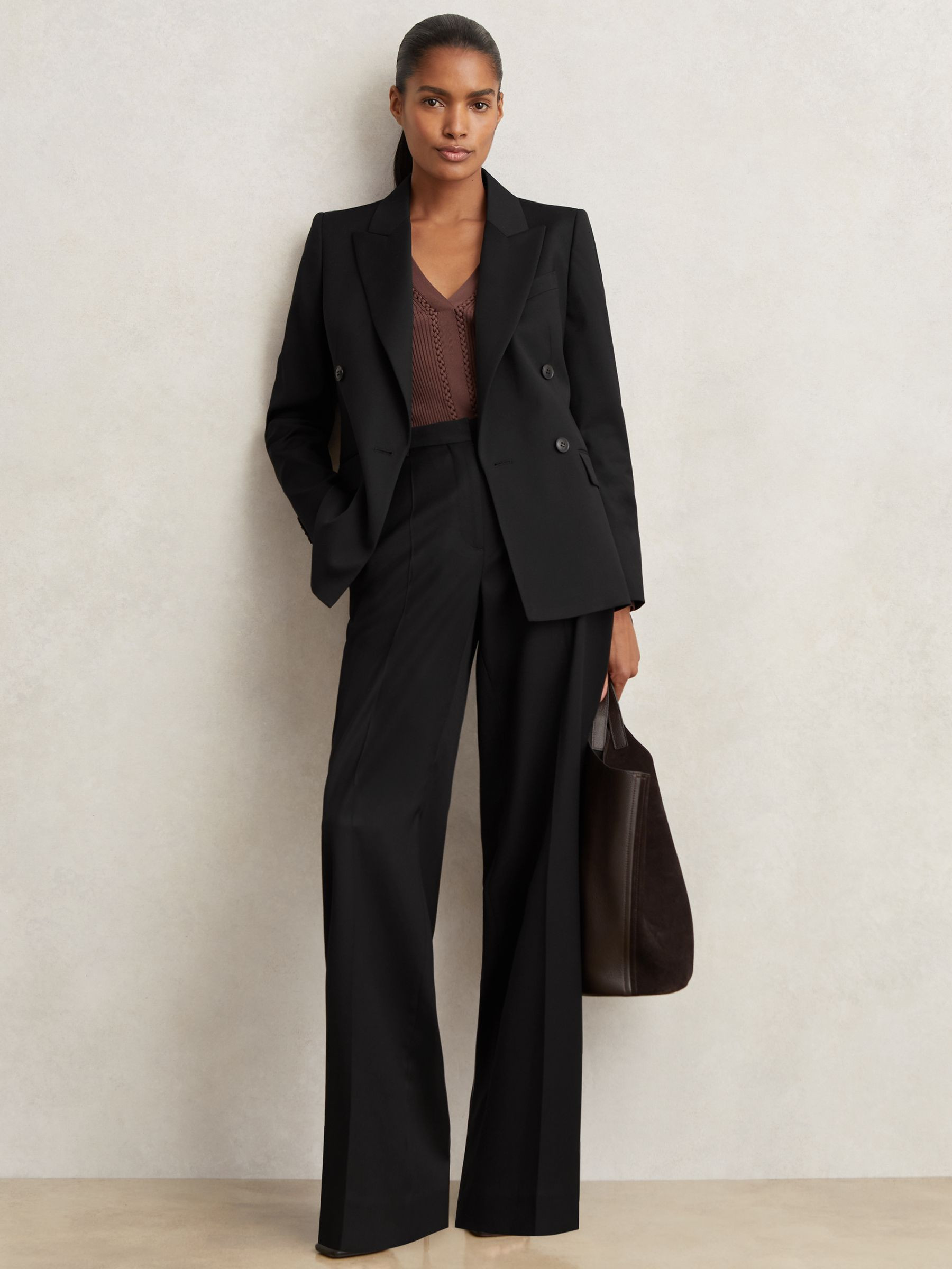 Wool Blend Double Breasted Suit Blazer in Black | Reiss UK