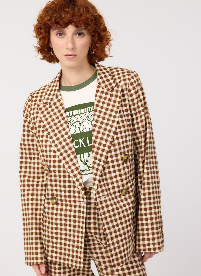 Richy Gingham Print Soft Tailored Blazer - Brown | Joanie