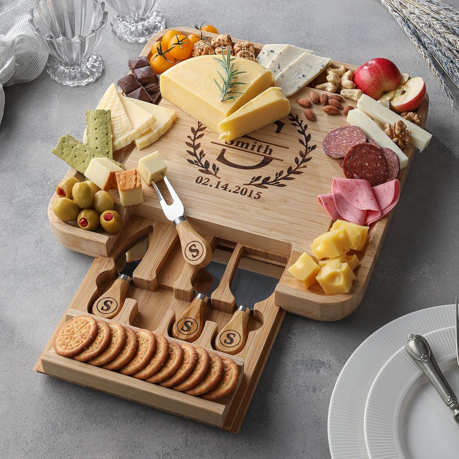 Personalized Charcuterie Board Large Cheese Board and Knife Set, Wedding Gifts for Couples Engage... | Amazon (US)