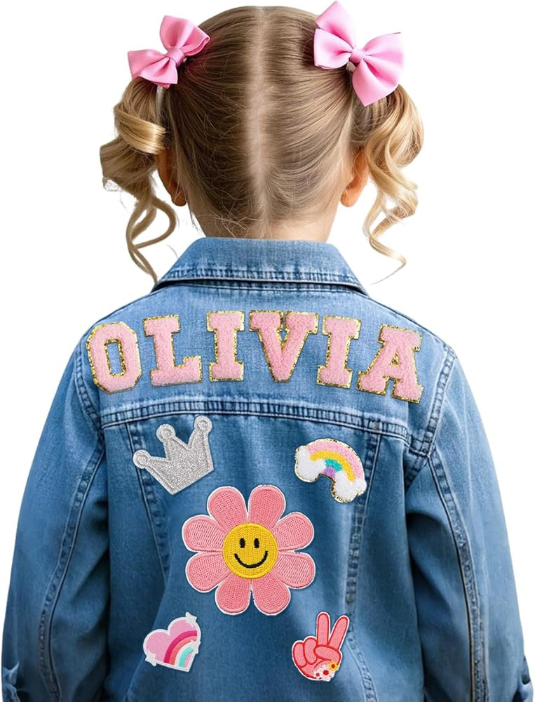 AZUFEMOS Personalized Kids Patch Denim Jacket with Names, Custom Long Sleeve Jean Jacket, Back to... | Amazon (US)