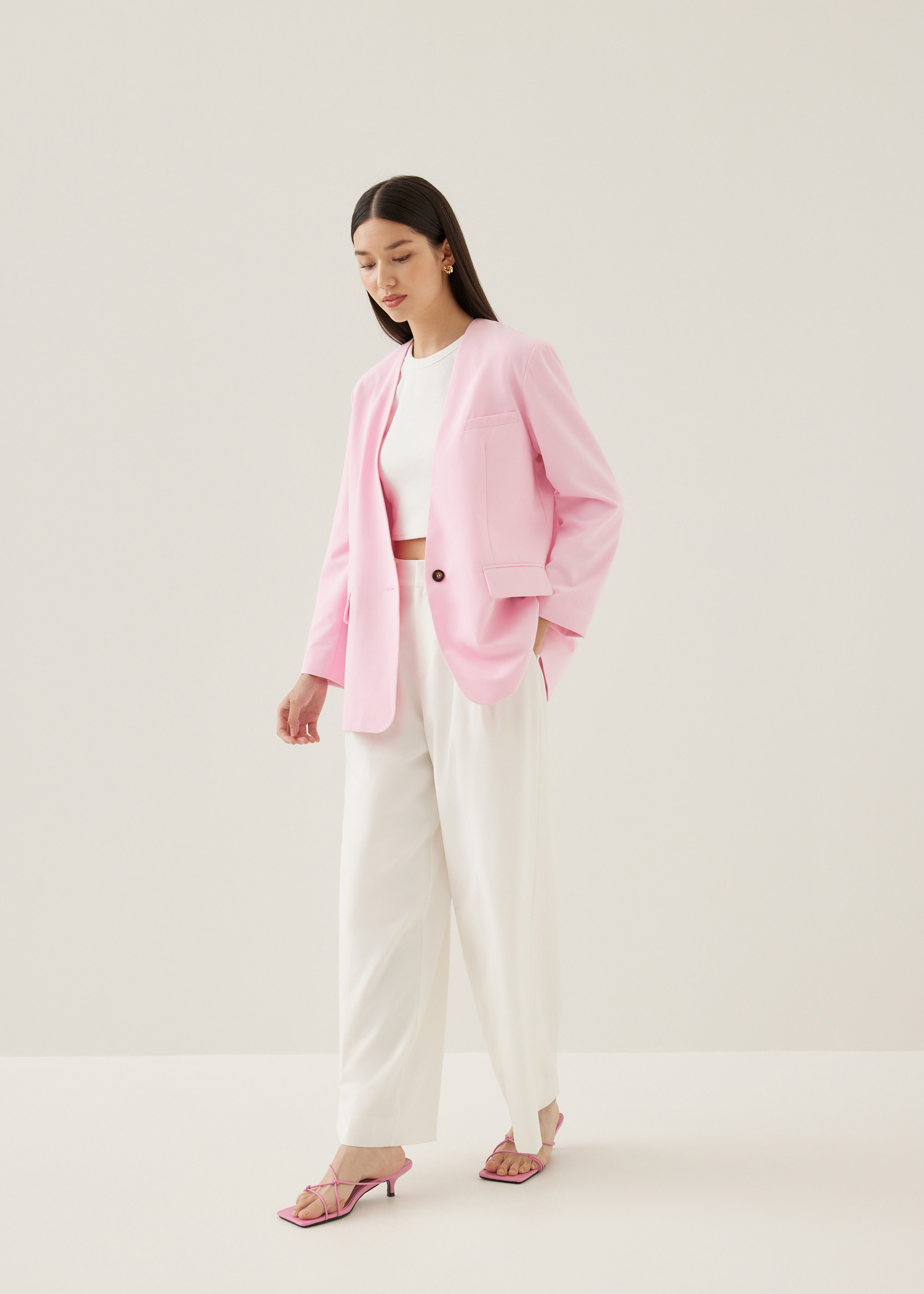 Sitti Relaxed V-neck Blazer-034-L | LOVEBONITO SINGAPORE PTE LTD
