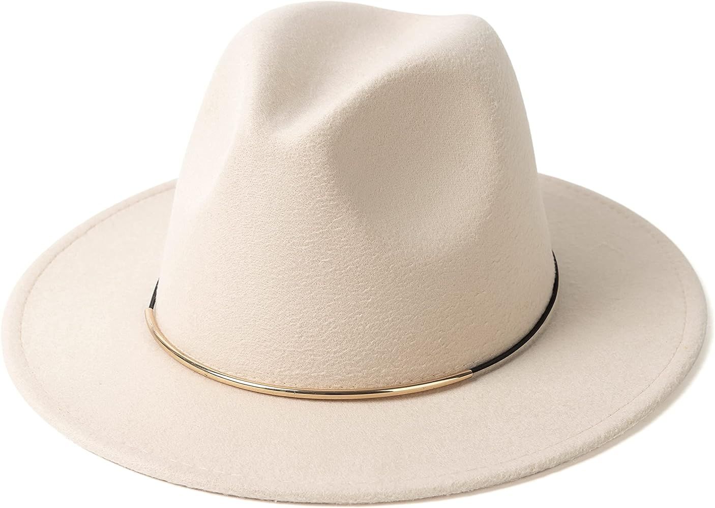 Womens Fedora Hats with Belt Buckle Wide Brim Panama Fedora Cap | Amazon (US)