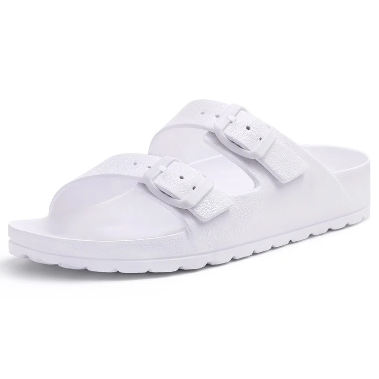 Litfun Women's Slide Sandals with Adjustable Buckles Summer Arch Support Beach Sandals, White | Walmart (US)