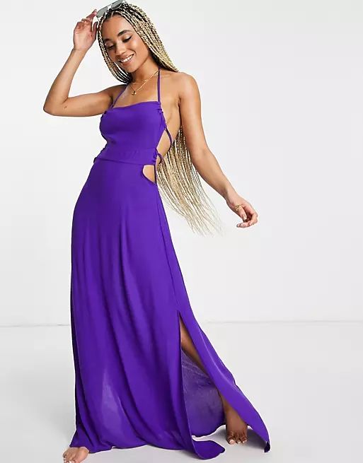 ASOS DESIGN lace back maxi beach dress in purple | ASOS (Global)