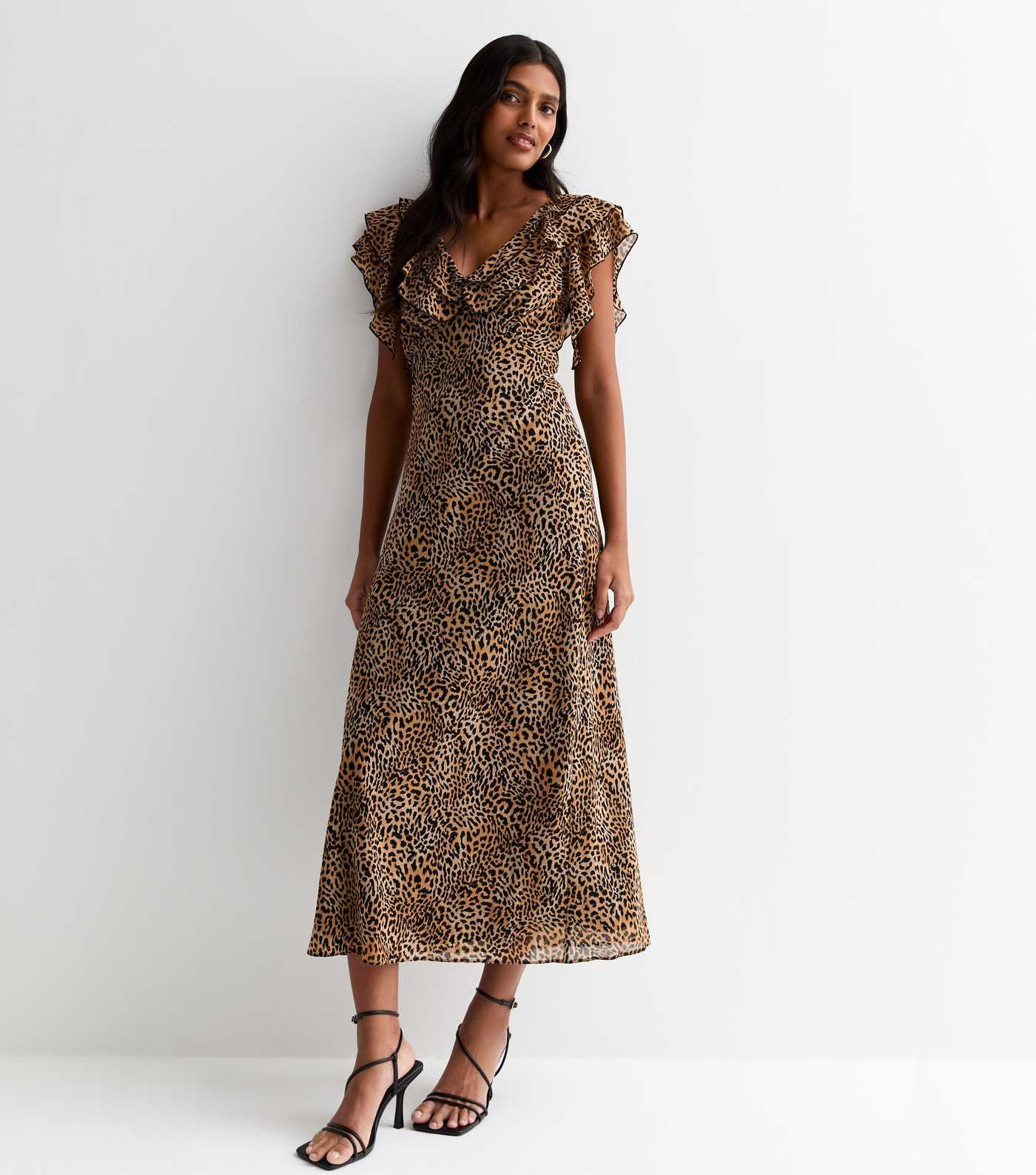 Brown Animal Print Ruffle Midi Dress | New Look | New Look (UK)