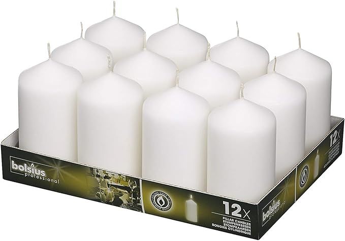 BOLSIUS Set of 12 White Pillar Candles - 2.75-x 5-inch Unscented Candle Set - Dripless Clean Burn... | Amazon (US)