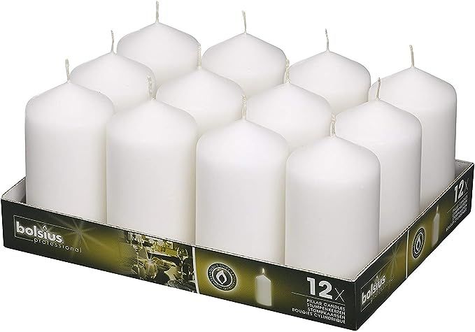 BOLSIUS Set of 12 White Pillar Candles - 2.75-x 5-inch Unscented Candle Set - Dripless Clean Burn... | Amazon (US)