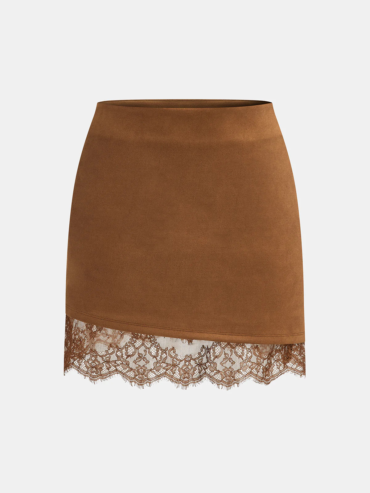 Lace Hem Suede Effect Mini Skirt | Commense