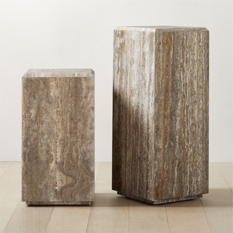 Tura Brown Travertine Pedestal Tables | CB2 | CB2