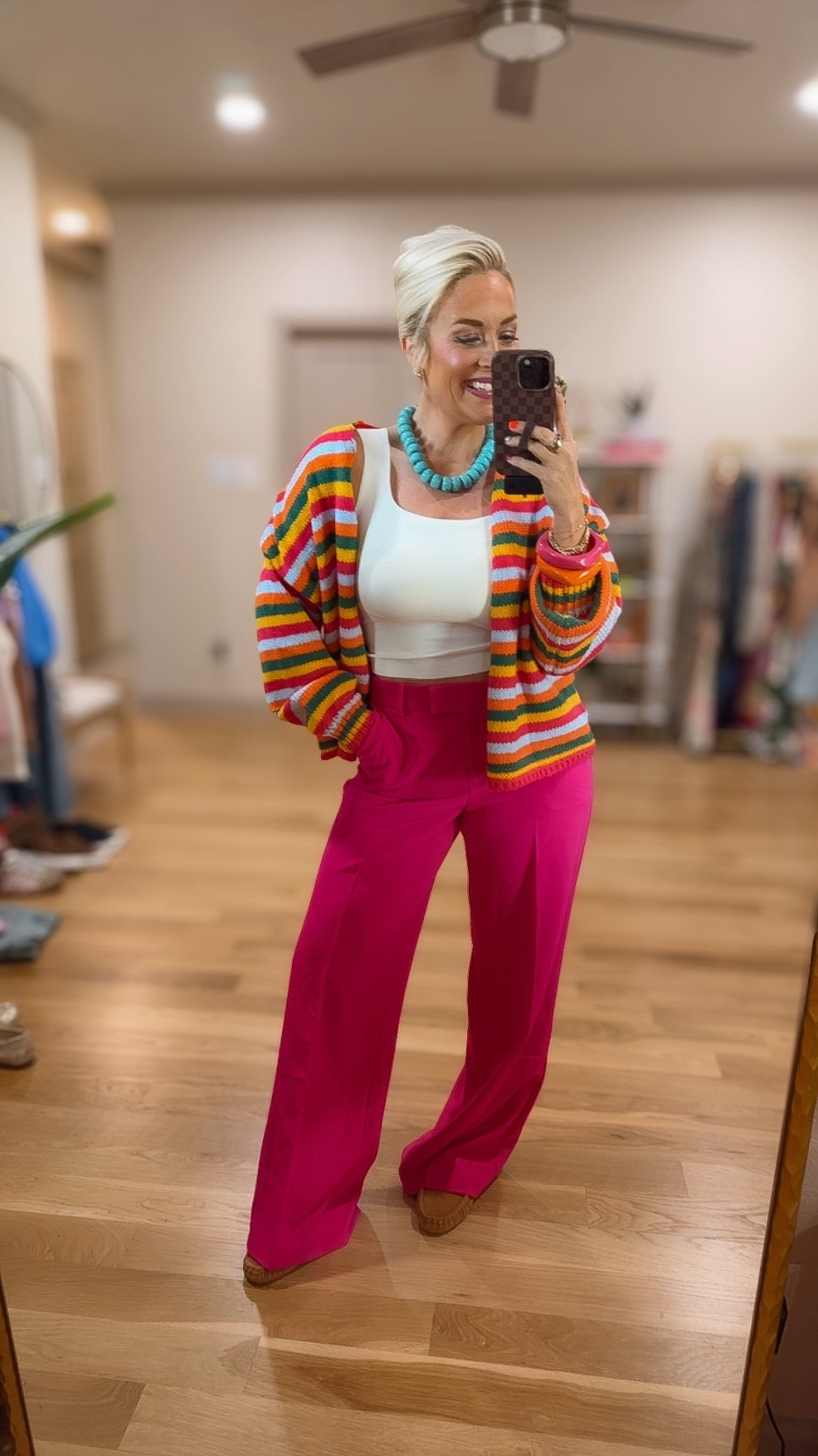 Obsessed for spring!!! Size small in cardigan, size 8 in pants 