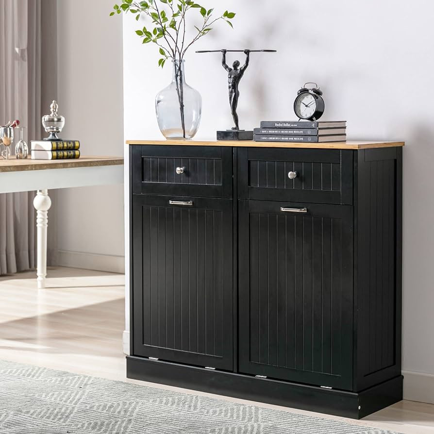 Double Trash Cabinet Tilt Out 20 Gallon, Pet Proof Kitchen Trash Cabinet Laundry Hamper with Cutt... | Amazon (US)