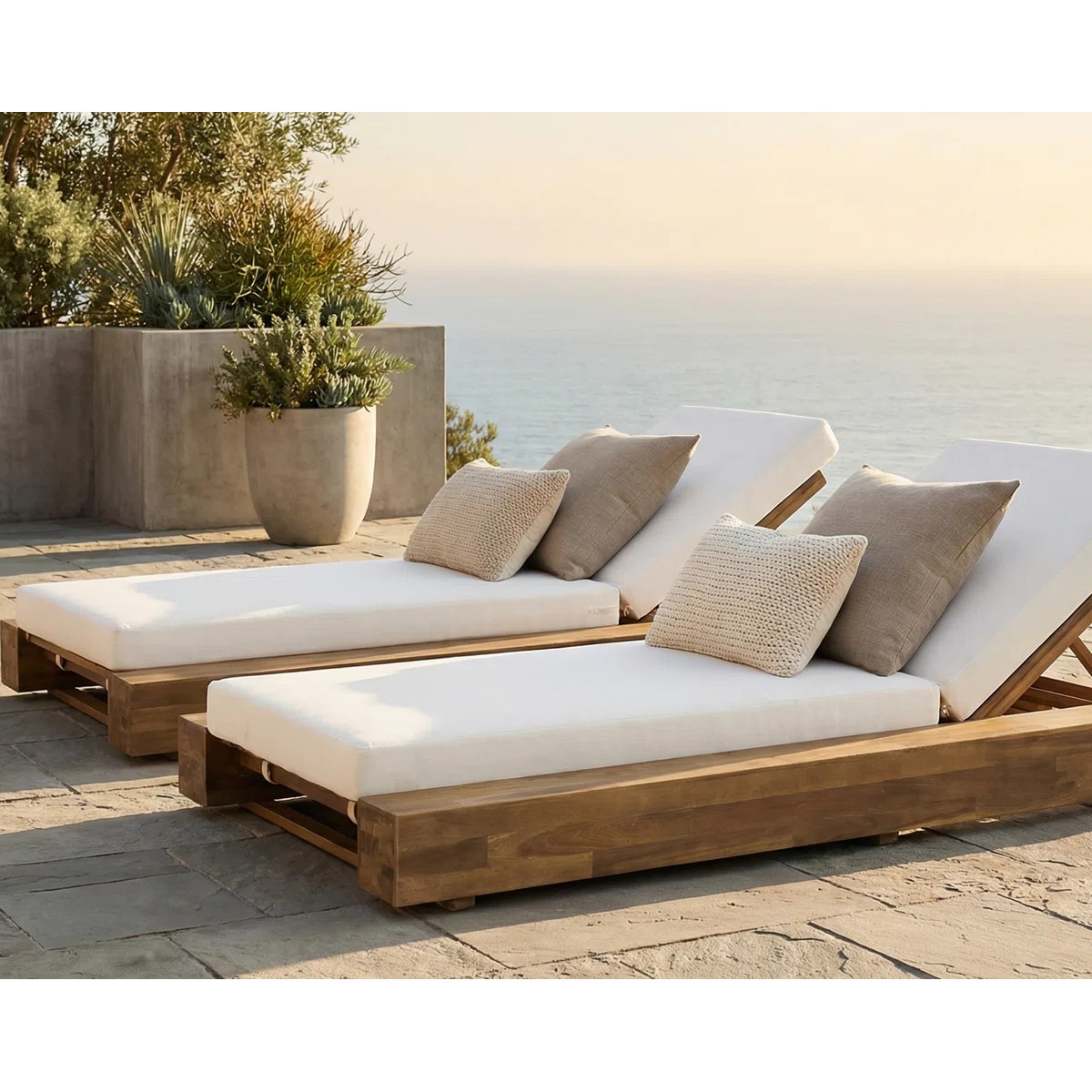 Donnie 39'' Outdoor Acacia Chaise Lounge (Set of 2) | Wayfair North America