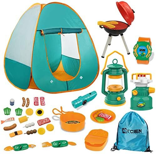 Mitcien Kids Camping Tent Gear Set Pop Up Play Tent with Pretend BBQ Toys Camping Tools for Toddl... | Amazon (US)