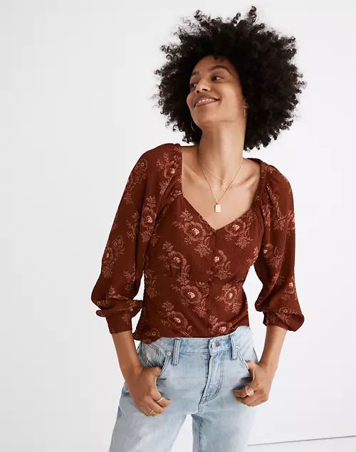 Preston Puff-Sleeve Top in Letterpress Floral | Madewell