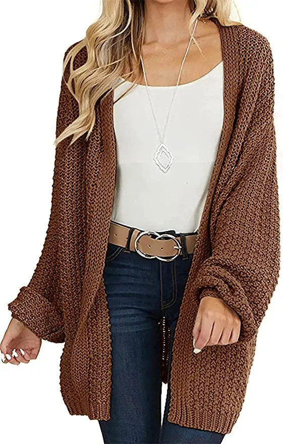 MEROKEETY Women's Open Front Chunky Knit Sweater Oversized Lantern Sleeve Cardigan Outwear | Amazon (US)