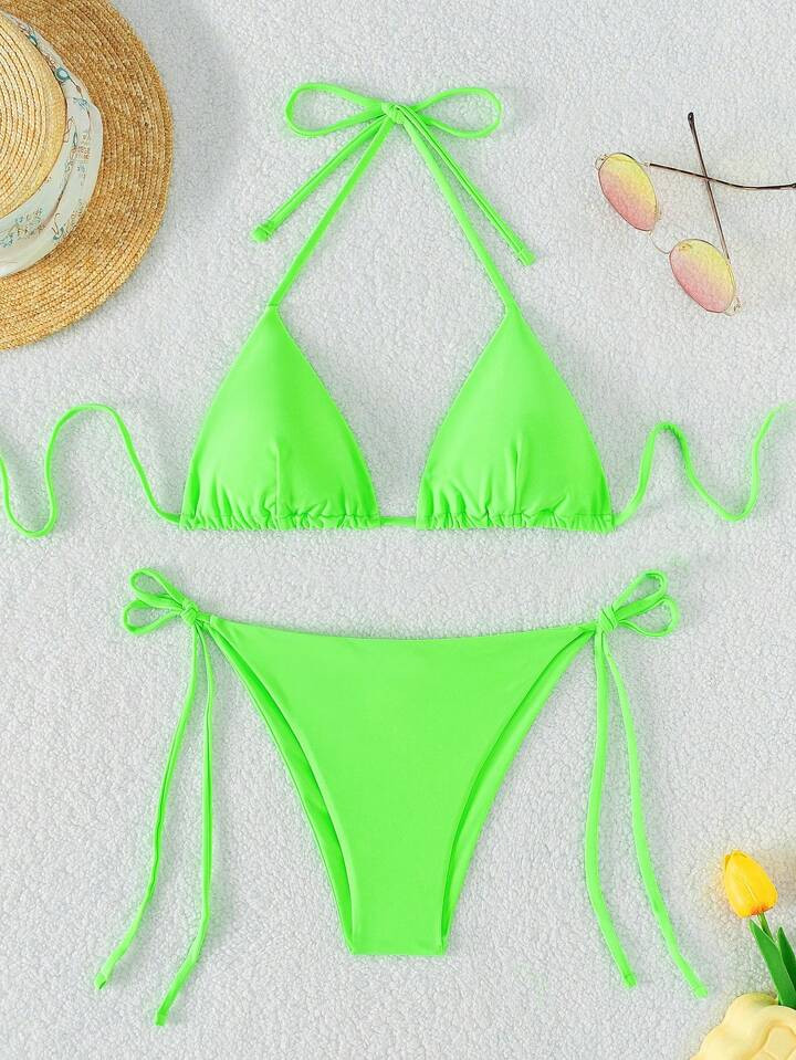 SHEIN Swim Basics Halter Triangle Tie Side Bikini Swimsuit | SHEIN