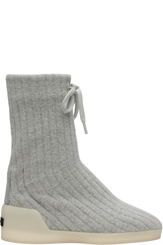 Gray Moc Knit High Sneakers | SSENSE