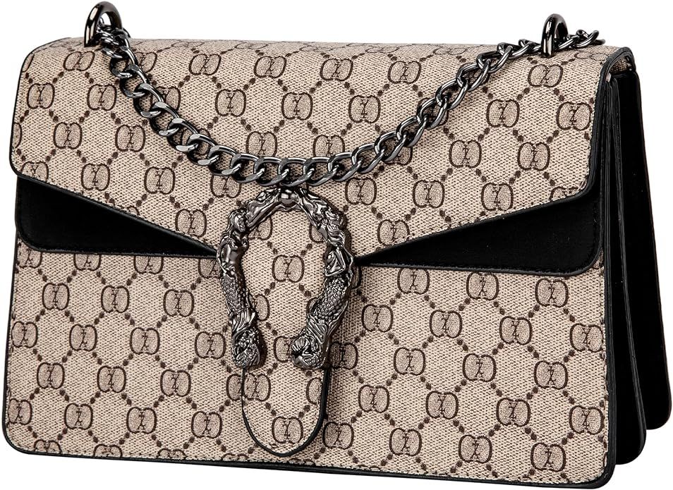Satchel Purses and Shoulder Bag for Women - Fashion Print PU Leather Handbag Chain Strap Crossbod... | Amazon (US)