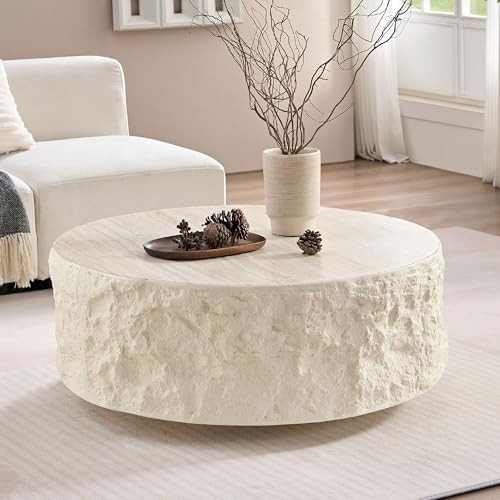 JUSTONE 35.43''Round Coffee Tables for Living Room,Faux Mars Pattern Modern Minimalist Side Tables Accent End Table for Apartment,Office,No Need Assembly,Beige | Amazon (US)