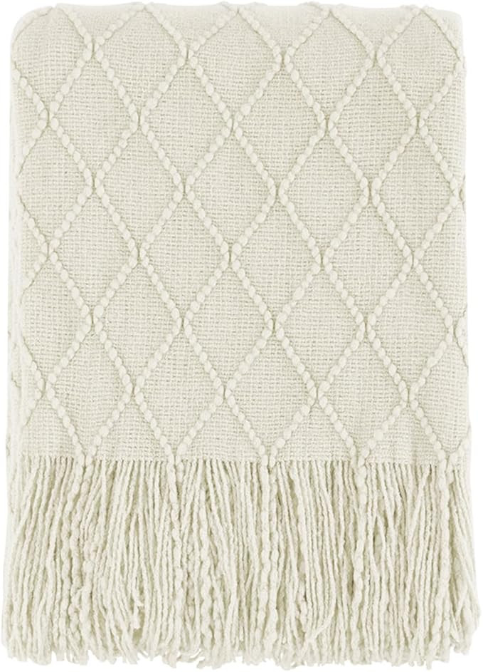BOURINA Beige Throw Blanket 50x60 Inches Throw Textured Solid Soft Sofa Couch Decorative Knit Bla... | Amazon (US)