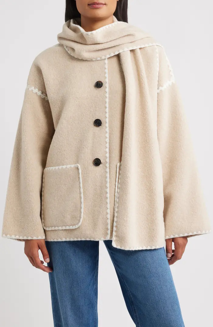 BCBG Embroidered Trim Scarf Coat | Nordstrom | Nordstrom