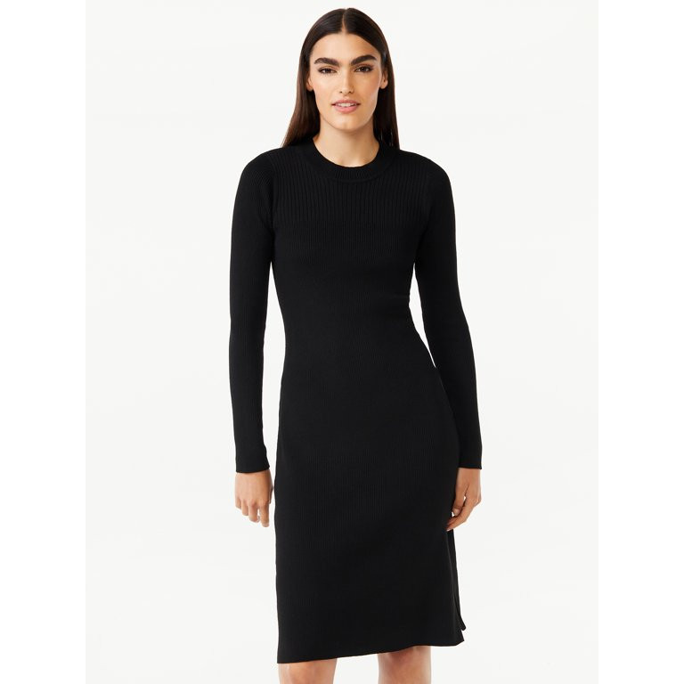 Free Assembly Women's Mixed Rib Sweater Midi Dress with Long Sleeves | Walmart (US)