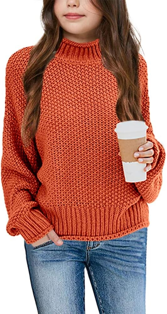 Imily Bela Girls Turtleneck Sweaters Kids Batwing Sleeve Knit Clothes Chunky Pullover Jumper | Amazon (US)