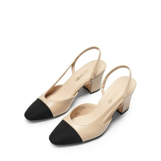 BURUDANI Women Slingback Low Chunky Heels Pumps Ankle Strap Cap Toe Pumps Shoes NUDE Size 8.5 | Walmart (US)