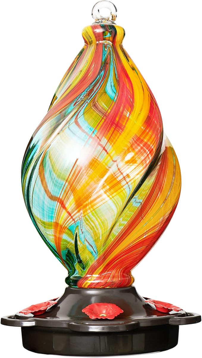 LUJII Ice Cream Shaped Spiral Hummingbird Feeder for Outdoors Hanging, Hand Blown Glass, 28 fl.oz... | Amazon (US)