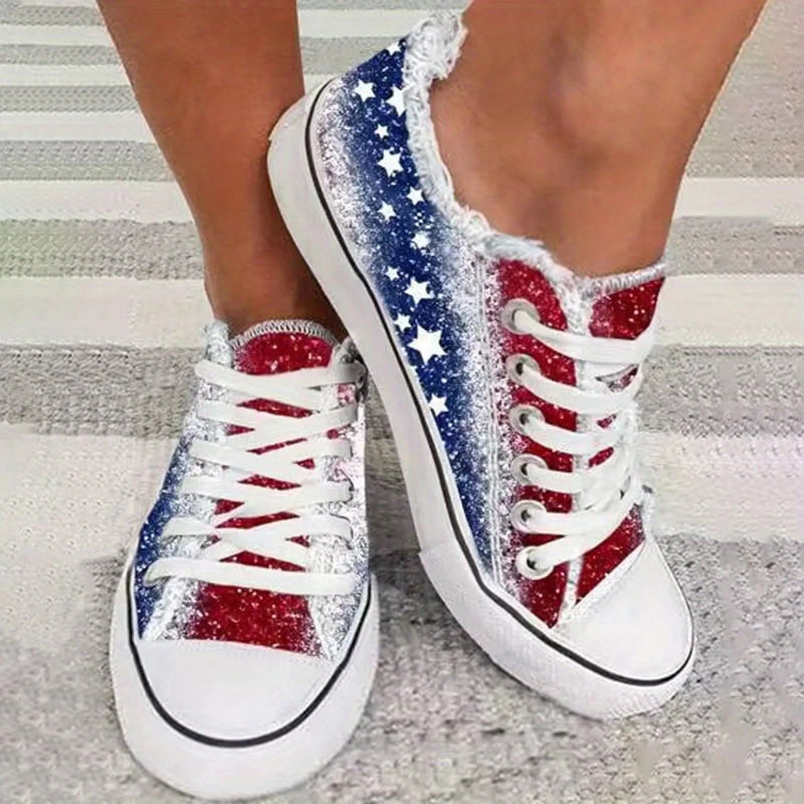 Women's Star Pattern Canvas Shoes - Comfortable and Lightweight Casual Lace Up Outdoor Shoes, Ide... | Walmart (US)