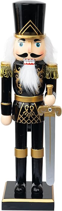FUNPENY 14" Christmas Decorative Nutcracker Figures, Wooden Black Soldier in Black Uniform Hold S... | Amazon (US)