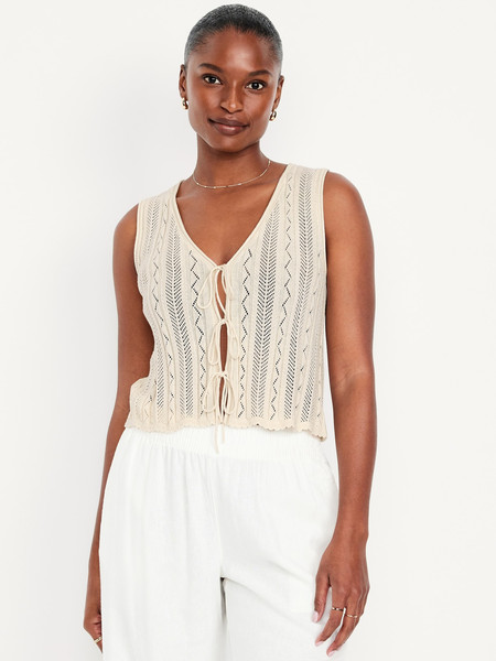 Sleeveless Crochet Tie-Front Top | Old Navy (US)