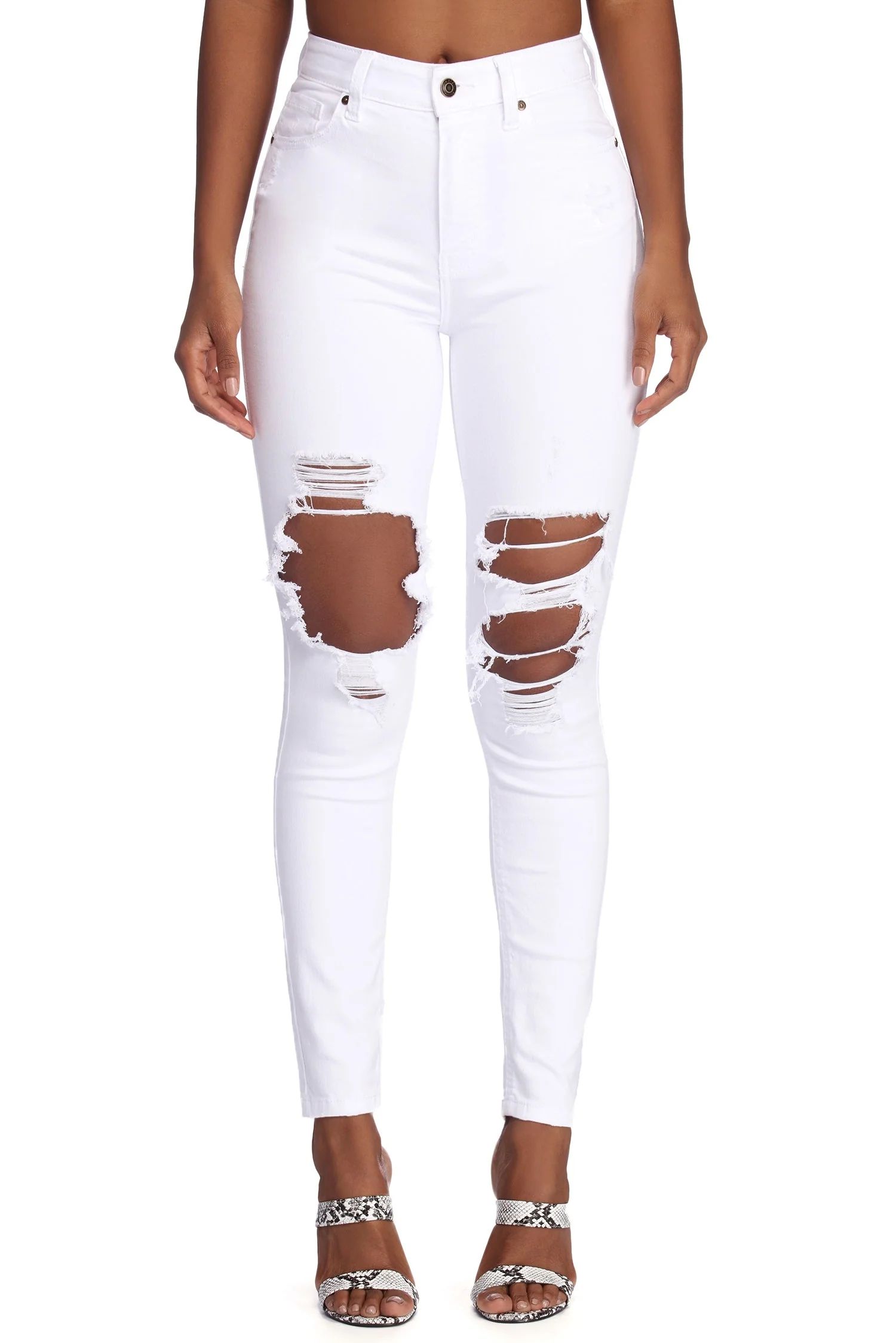 High Waist Distressed Knee Skinny Jeans | Windsor Stores