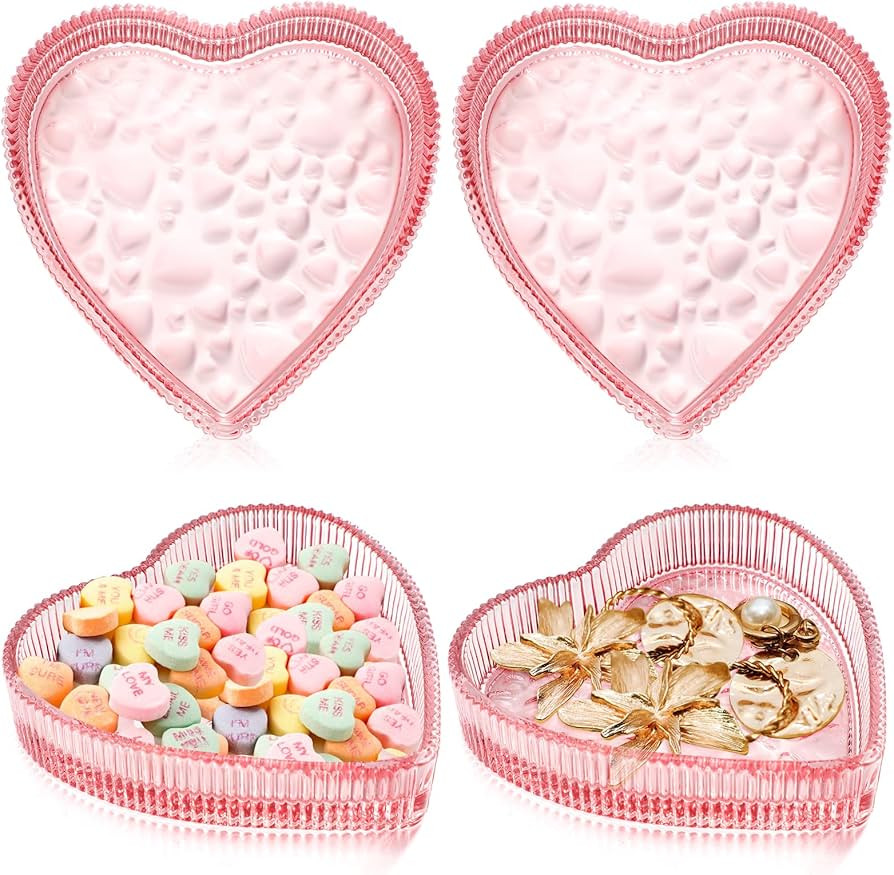 Domensi 4 Pcs Valentine's Day Glass Plates Crystal Heart Shaped Dish Pink Sweet Plates 5 Inch Can... | Amazon (US)