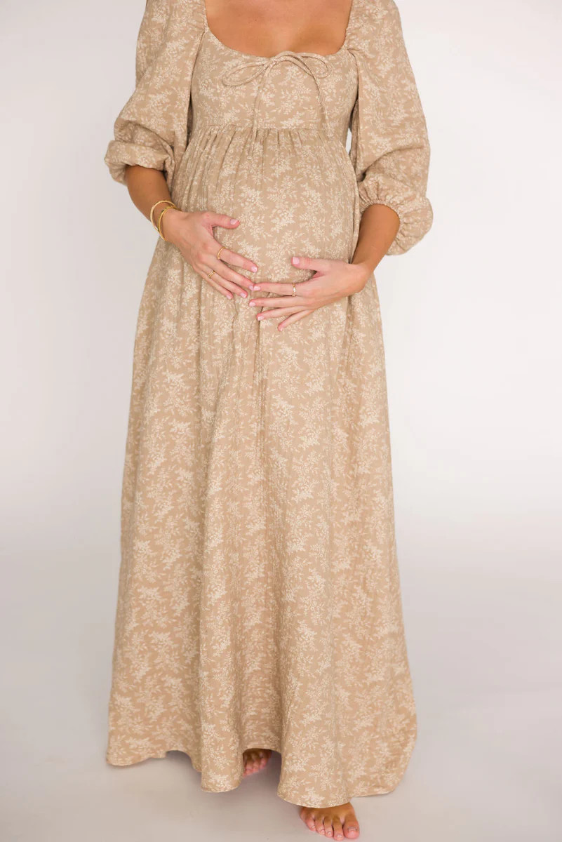 Peyton 100% Cotton Maxi Dress in Mocha Floral - Bump Friendly (XS-XL) | Worth Collective