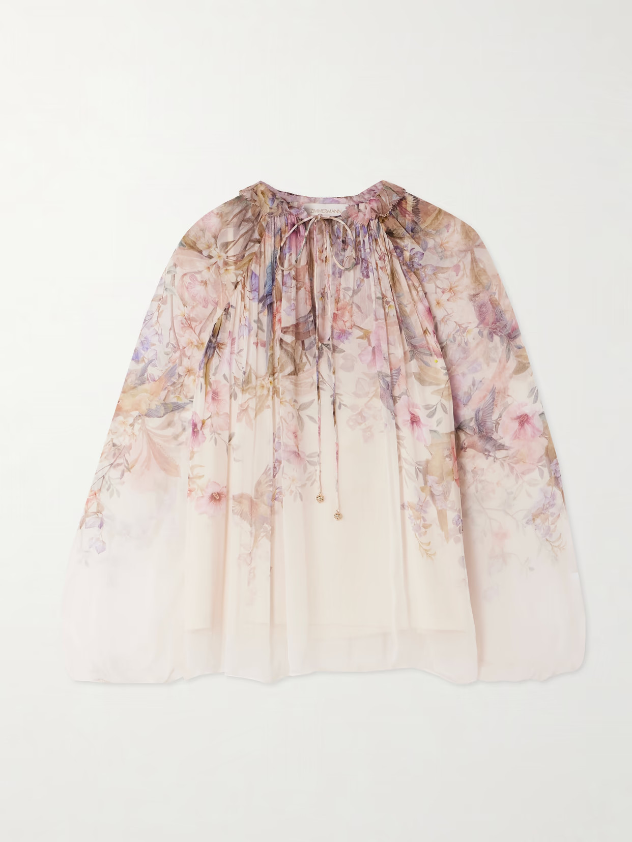 Zimmermann - Rebellion Tie-detailed Gathered Chiffon Blouse - Cream | NET-A-PORTER (US)