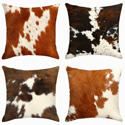 Animal Print Pillow Cover Set - Decorative Sofa Cushion Cases, Cow Brown Design for Home Decor and Outdoor Use - Pack of 4 | Wayfair North America