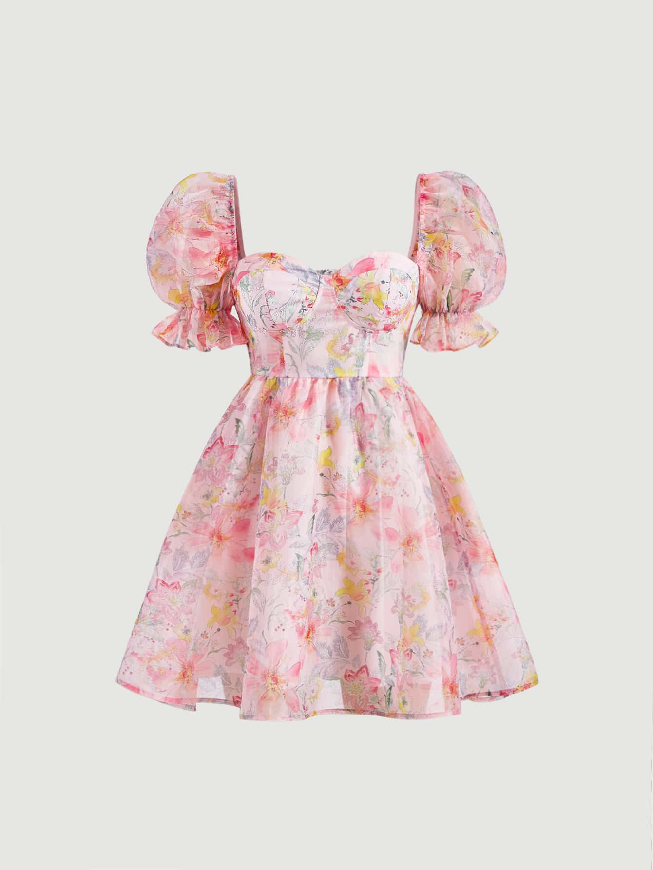 New
     
      SHEIN MOD Floral Print Puff Sleeve Organza Overlay Dress | SHEIN