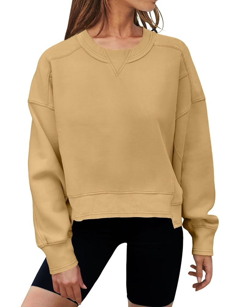 MEROKEETY Women's Oversized Cropped Sweatshirts Crewneck Trendy Workout Pullover Sweater Fall Out... | Amazon (US)