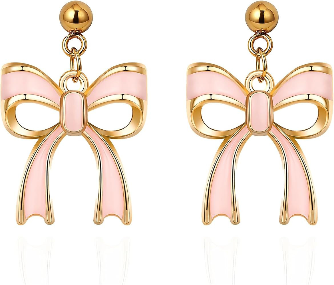 Pink Bow Earrings for Women Bow Jewelry Pink Party Favors Cut Coquette Stuff Gift Ribbon Earrings... | Amazon (US)