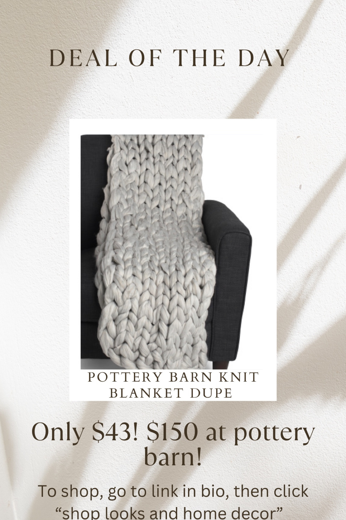 This blanket retails for $150 at pottery barn, but I found an incredible dupe for $43 on sale! Love this knitted throw blanket 

Looks for less, home decor, neutral decor, modern decor, arhaus, looks for less, chandelier, accent furniture, accent chair, neutral aesthetic, arhaus, restoration hardware, pottery barn, living room decor, fall decor, fall throw blanket, throw blanket 

#LTKunder50 #LTKSeasonal #LTKhome
