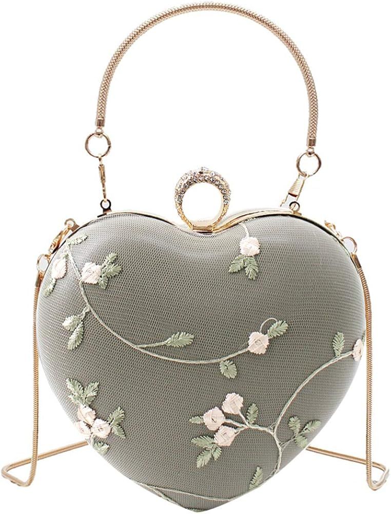 Van Caro Vintage Heart Shape Evening Bag Clutch Handbag Crossbody Shoulder Purse | Amazon (US)