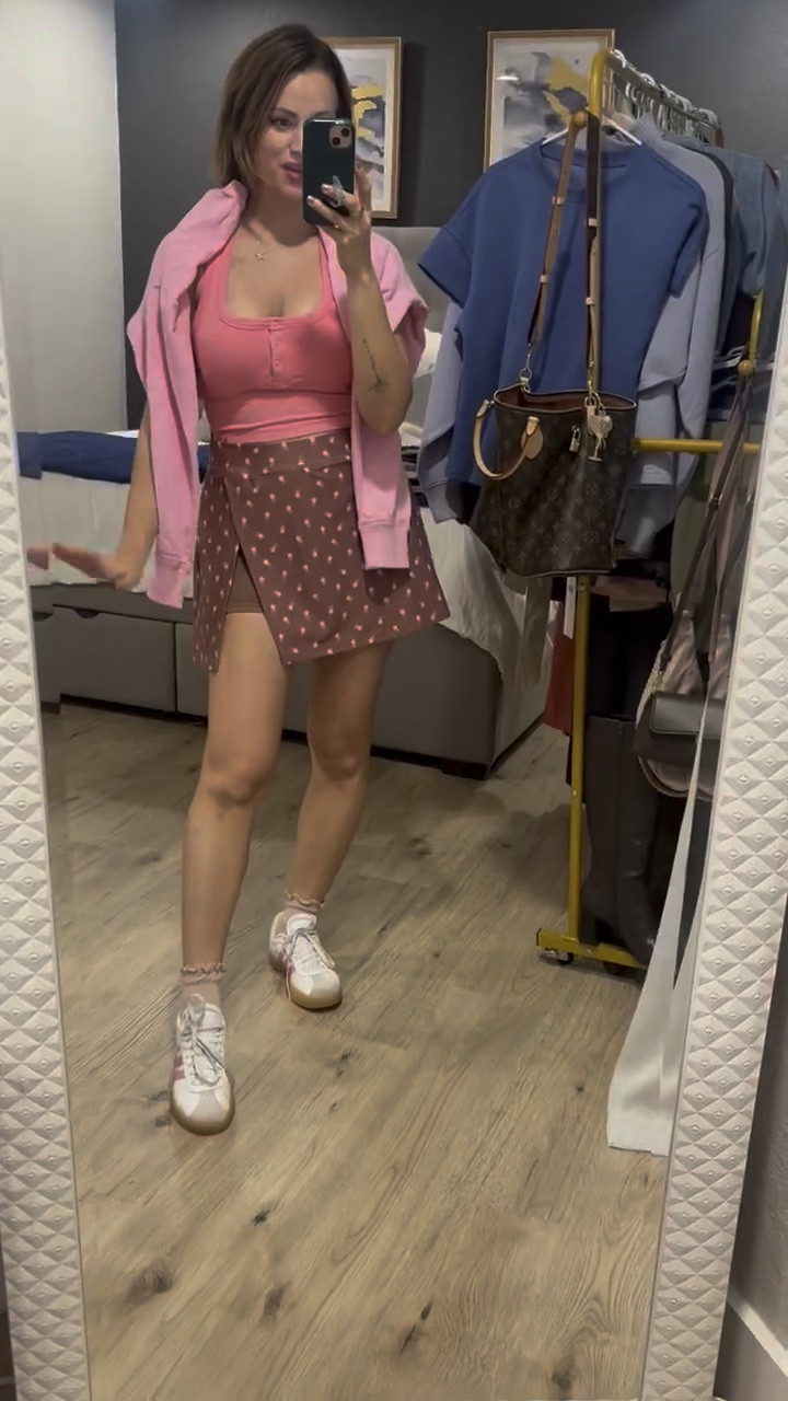 This outfit is adorable for Spring and any upcoming Valentine’s or Galentine’s Day activity! I love the pink and brown combo, as well as the floral print detail on the skort! My tank is a bestseller and comes in other colors. 💕🤎

#LTKootd #LTKFindsUnder50 #LTKActive